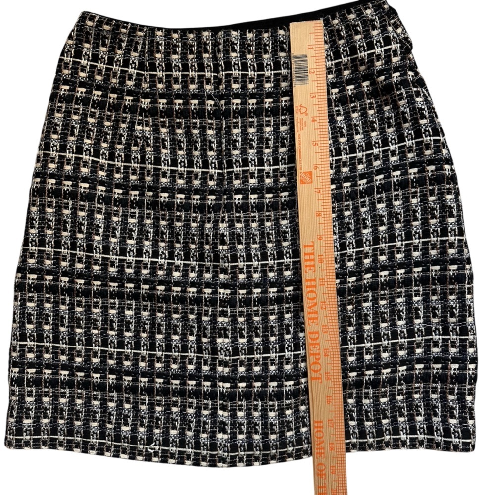 Ann Taylor Petite Tweed Mini Skirt Black White Metallic 2P Button Detail Lined - Picture 5 of 9